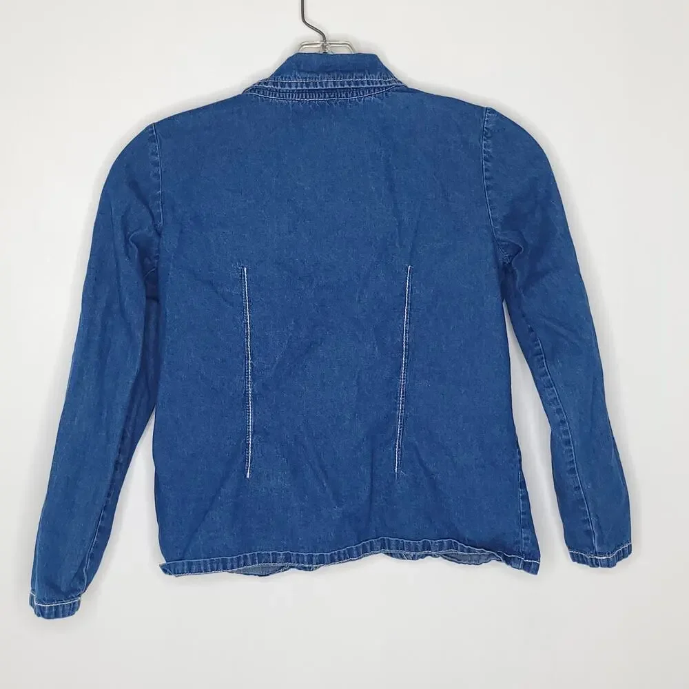 Hanna Andersson Girl Fall Denim Jacket Button Front Puff Sleeves Cotton 140